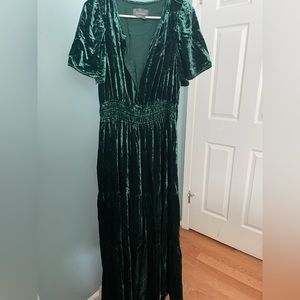 Crushed velvet long dress - forest green by Anthropologie-